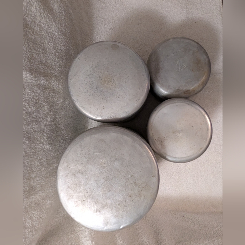 Aluminum Canisters 4 Pc MCM Vintage Embossed Nesting Sugar Coffee Tea Grease - Picture 4 of 16